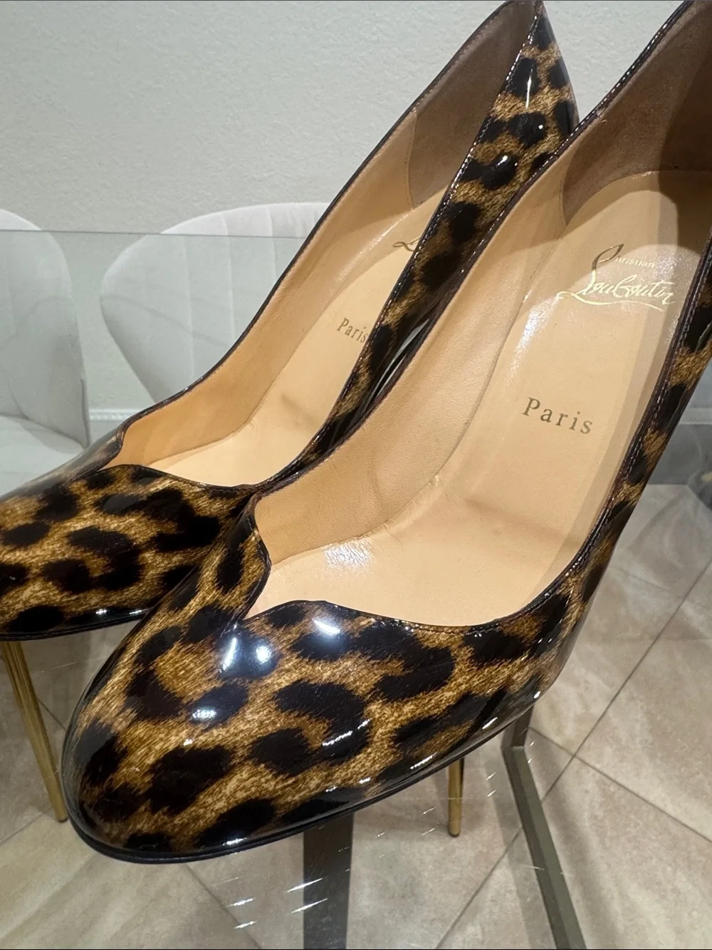 Christian Louboutin Leopard Patent Leather Pointed Toe Pumps - Brown/Black